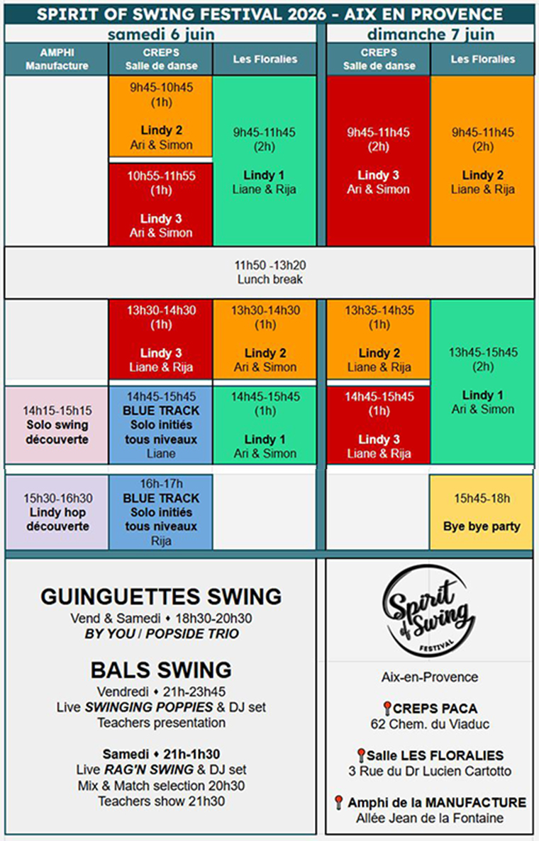 planning cours du spirit of swing 2026